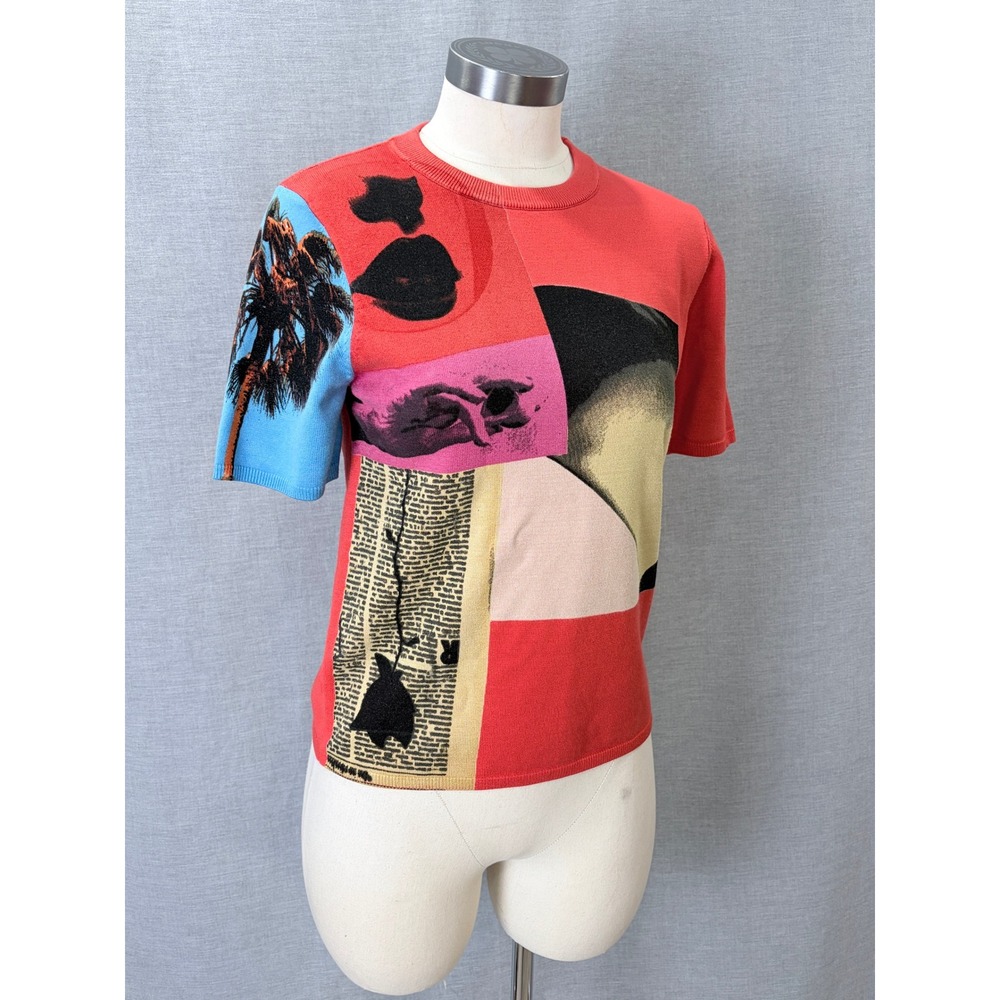 Desigual Christian Lacroix Red Collage Print Knit Top Palm Tree Large